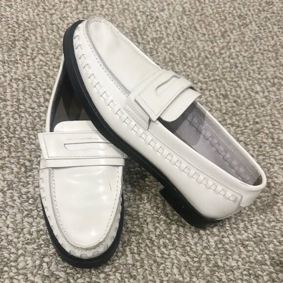 All Saints Sofie Leather Chalk White Penny Loafers 37 - Picture 2 of 8